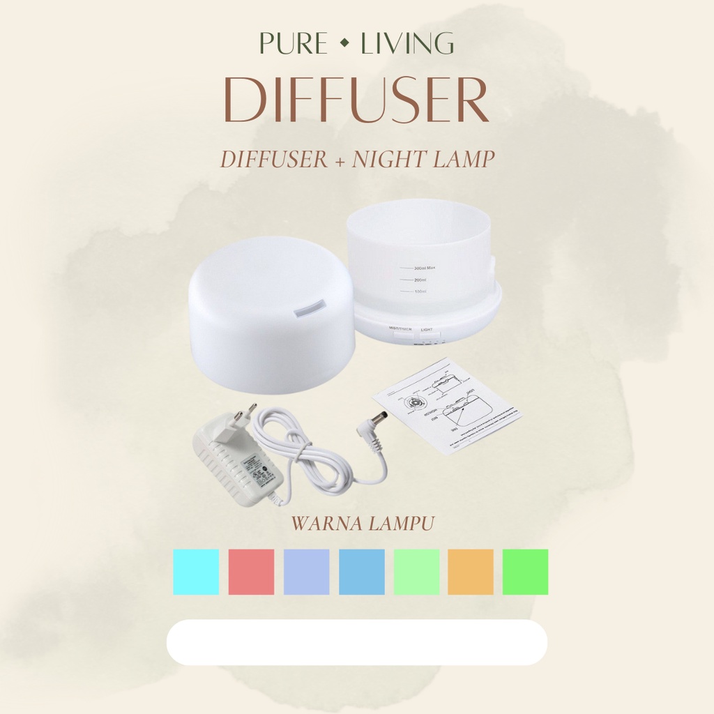 Pure Living Diffuser + Night Lamp 300ML Capacity - Essential Oil Diffuser