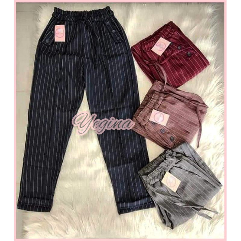 Celana baggypant panjang wanita dewasa motif salur/celana santai/celana harian/celana salur wanita