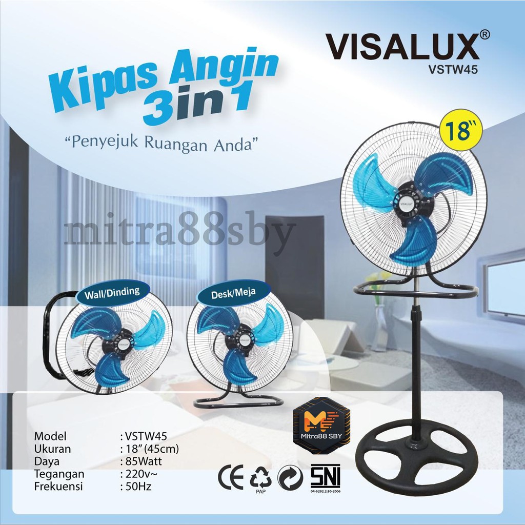 Mitra88sby Kipas angin besi 18 inch 3in1 industrial fan kipas angin berdiri wall fan dan desk fan