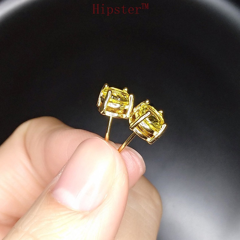 Classic Fashion Temperament Inlaid Natural Yellow Gem round Studs