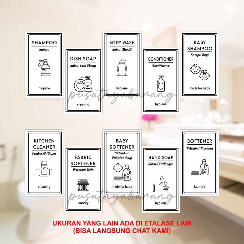 Stiker Label Botol Sabun Deterjen Perlengkapan Kamar Mandi Anti Air (BERGAMBAR) PART A