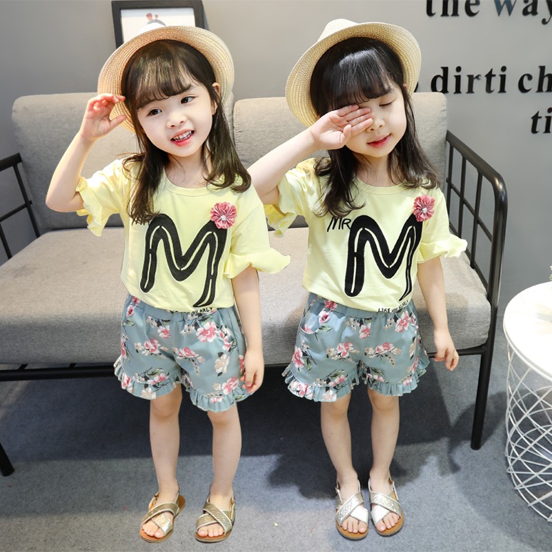 KF Cat Setelan anak perempuan / set baju celana anak cewek import bunga cantik 1-4thn bahan katun trendy-4