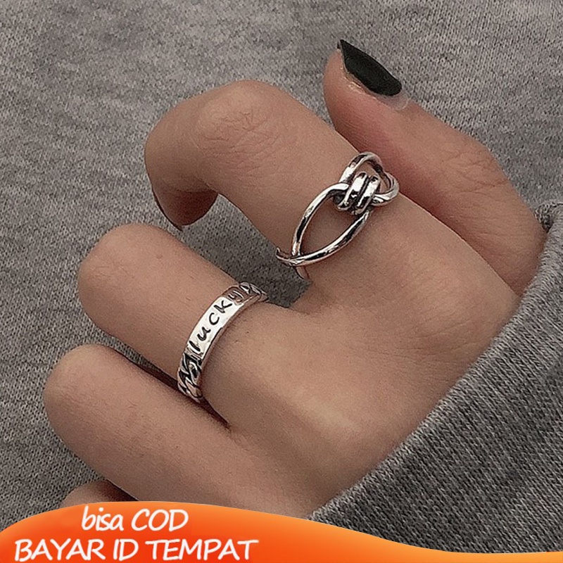 Murah❤️2 Pcs/Set Sepasang Cincin Retro Korea Terbuka Fashion  Finger Vintage Ring Pembukaan Yang Dapat Disesuaikan Wanita Pria Perhiasan Aksesoris Ready Stock