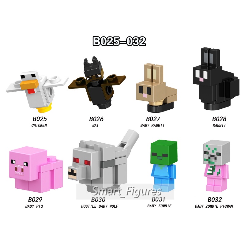 B001-b046 Mainan Action Figure Minifigures Seri Minecraft Steve Alex Villager Wolf Cows Cumi-Cumi Kelinci Kuda Untuk Hadiah