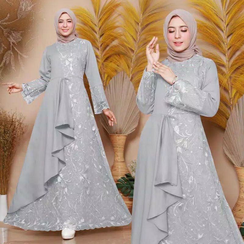 Gamis Muslim Brokat Mix Moscrepe Polos Ld 120 110 100 90 Dress Pesta Kondangan Terbaru Shopee Indonesia