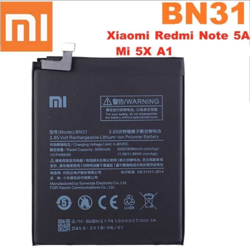 Baterai Handphone XiaoMi BN31 NOTE 5A / MI 5X / MiA1 / S2 / MI5X / Note 5A Prime Original OEM Battery Batrai Batre BN 31-Garansi