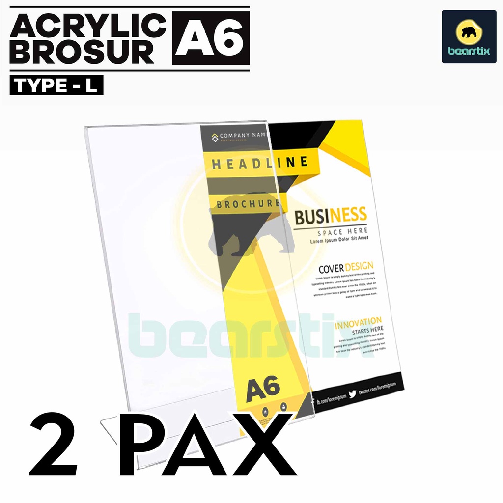[2 UNIT] Akrilik Tempat Brosur Size A6 (L 10,5 x T 15cm) - Tempat Kertas Barcode Qris - Aklirik Scan