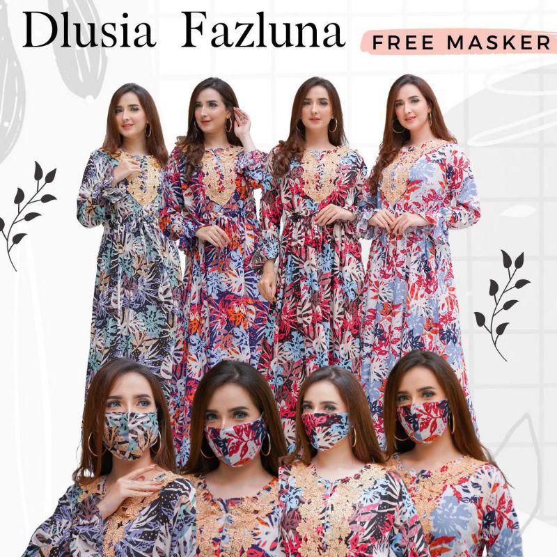 Daster arab Dlusia FAZLUNA Gamis Rayon Maxi Dress Rayon motif Renda Milo premium