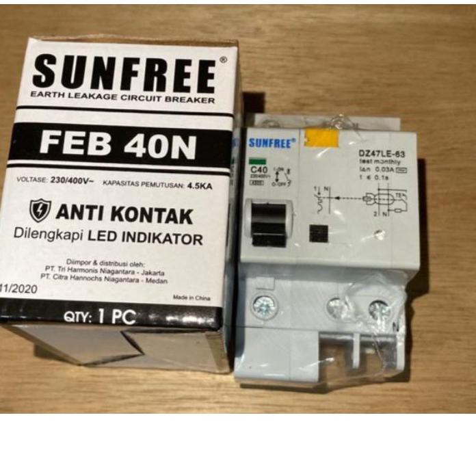 ♟ Anti Kontak / ELCB 2 Pole 40 Amper Sunfree ◙