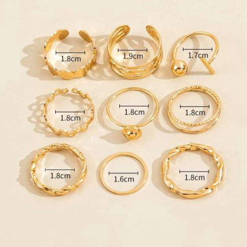 IFYOU 9 Pcs / set Cincin Multilayer Gaya Vintage Warna Emas Untuk Wanita