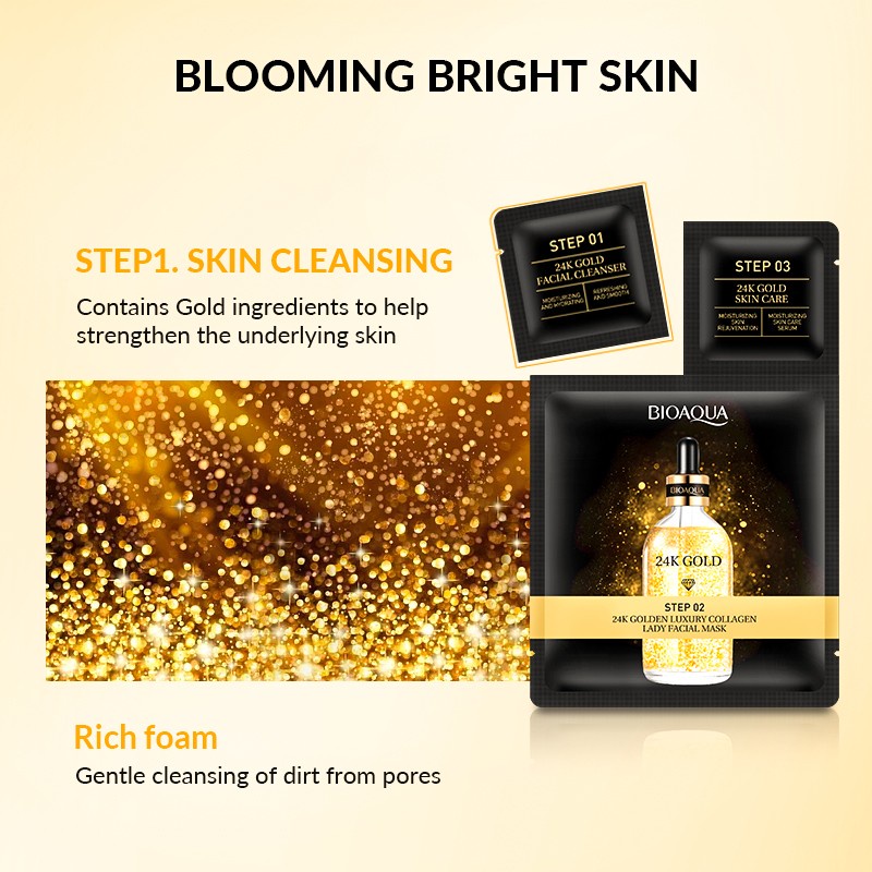 ★ BB ★ BIOAQUA 24K Gold Facial Mask | Contain facial wash/sheet mask/essence serum - BIO AQUA 【BPOM】