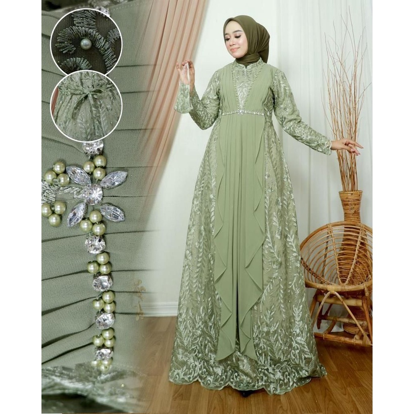 Gamis Slendang Payet Premium || Gamis Kombinasi Tille Cerutty Baby Doll || Gamis Wisuda Remaja Modern || Gamis Seragam Pesta Kekinian || [COD] Bayar di Tempat || Dress Kondangan Gamis Pesta Terbaru