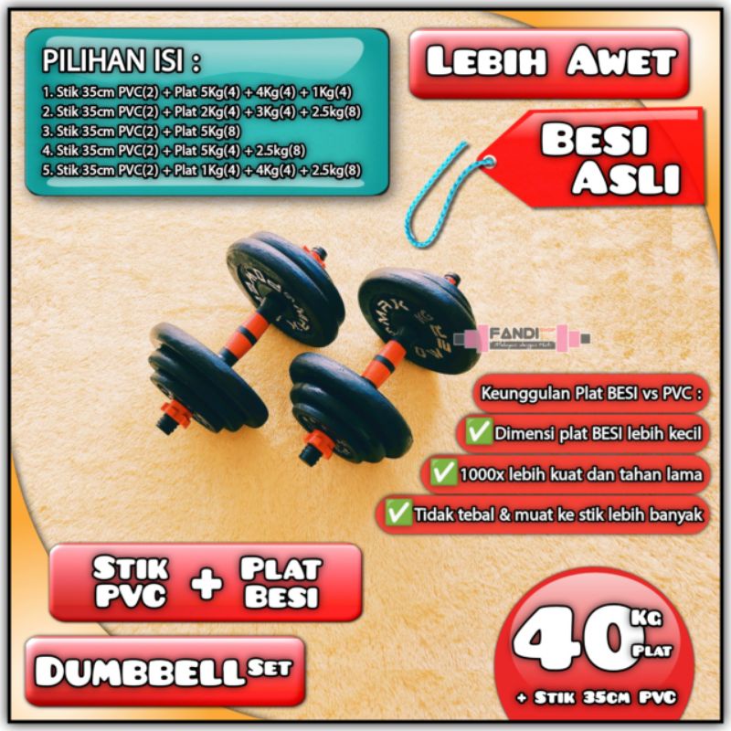 Barbel 40kg - dumbbell set 40kg - dumbell 40kg - dumble 40kg