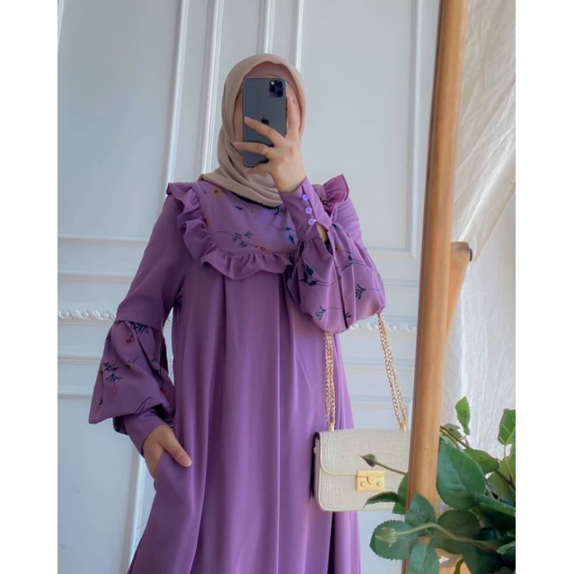 DRESS BORDIR GAMIS MOSCREPE/LOUISA DRESS/DRESS MELAYU TERMURAH/PAKAIAN MUSLIM WANITA TERBARU/FAR MOSLEMSTORE