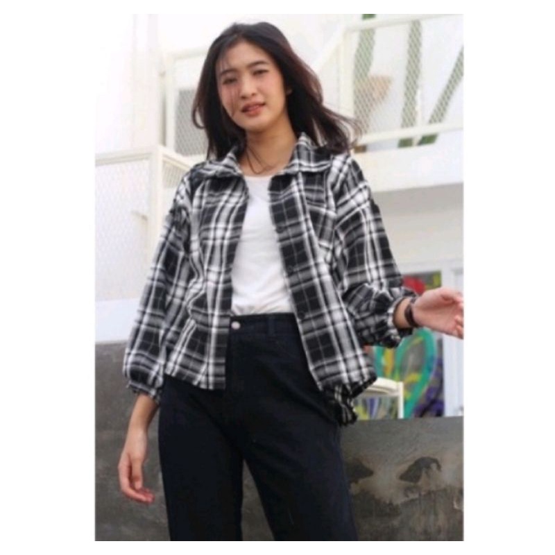 SMP99 - Kemeja Kotak Tartan / Kemeja Korea / Kemeja Croptop / Kemeja Kekinian / Kemeja Terlaris / Kemeja Wanita Pendek / Kemeja Wanita / Kemeja ABG / Kemeja Kotak