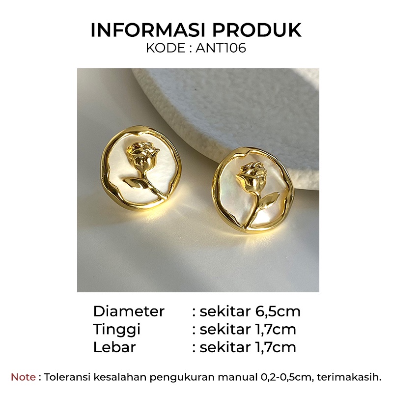 Anting Bulat Motif Bunga Mawar Korea Bahan Alloy Aksesoris Fashion Wanita Kualitas Premium ANT106