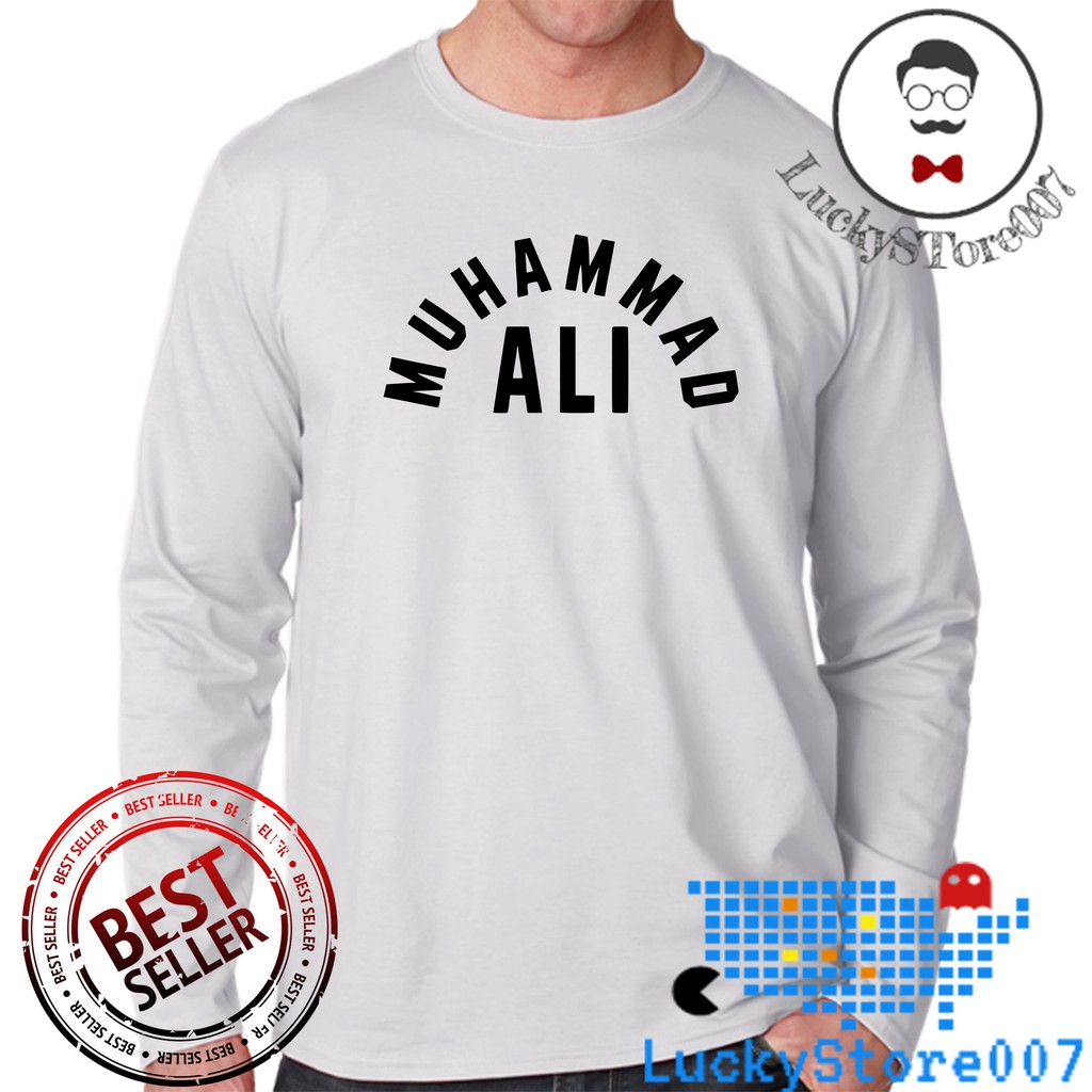 Kaos Lengan Panjang Pria Wanita Keren/Muhammad Ali Teks Hitam Premium High Quality