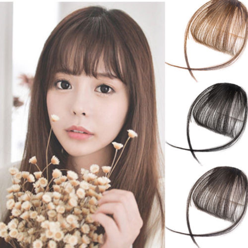 Rambut Poni Depan Lurus Bahan Sintetis Tipis Natural Warna-Warni Gaya Korea Untuk Wanita