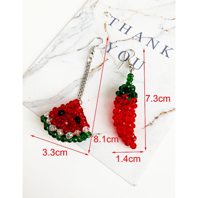 LRC Anting Gantung Fashion Red Alloy Resin Beads Earrings F81908