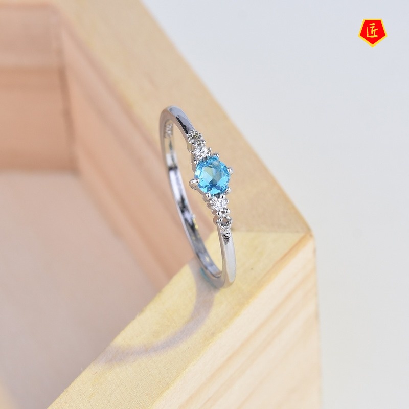 [Ready Stock]18K Gold Inlaid Aquamarine Ring Simple Fashion