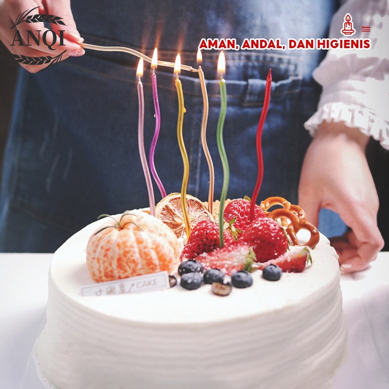 ANQI 1888 Lilin Ulir Panjang isi 6pcs/ Lilin Ulang Tahun Panjang Spiral/ Lilin Chrome Curly Panjang