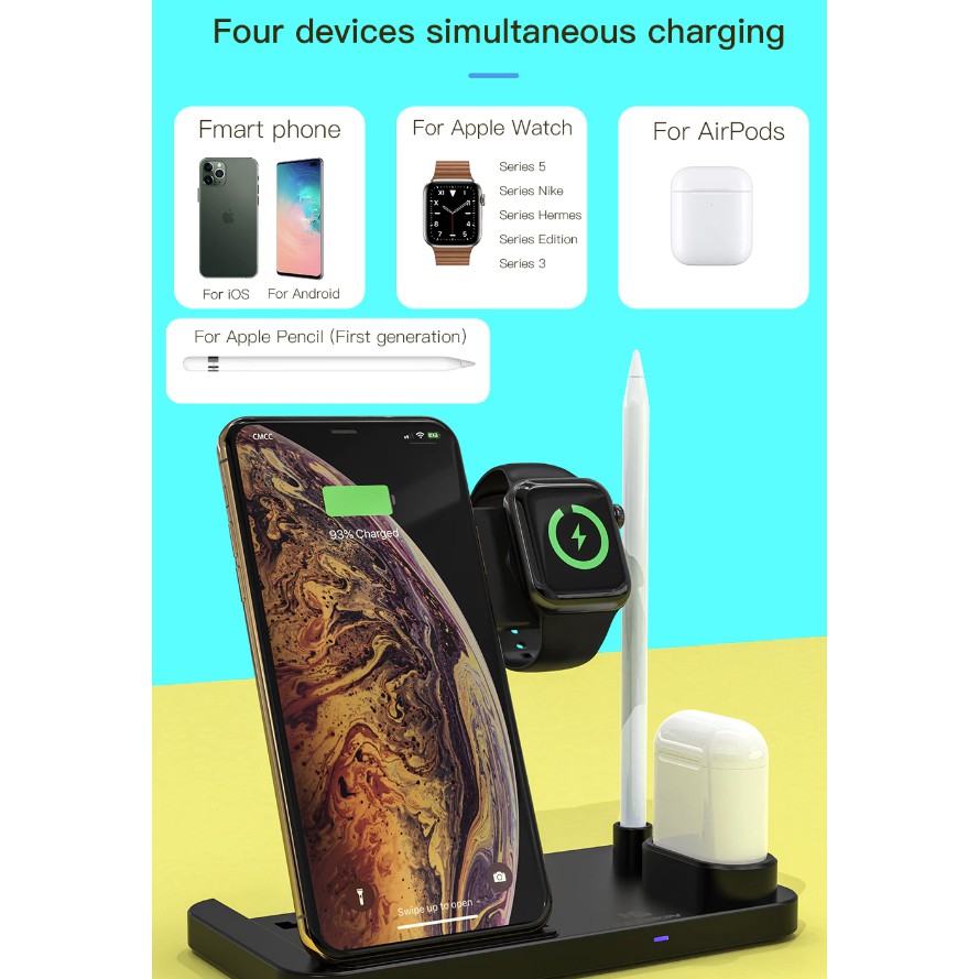 Keysion Charging Wireless 4 In 1 Untuk iPhone Apple Watch Airpods dan Android Samsung Xiaomi Huawei