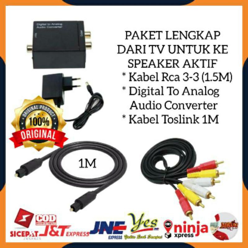 [COD] PAKET SUPER LENGKAP CONVERTER AUDIO DARI TV KE SPEAKER AKTIF / KONVERTER DIGITAL TO ANALOG AUDIO CONVERTER OPTICAL/COAXIAL TO ANALOG RCA + KABEL OPTIK TOSLINK VENTION AUDIO 1 METER + KABEL RCA 3 KE 3 ORIGINAL