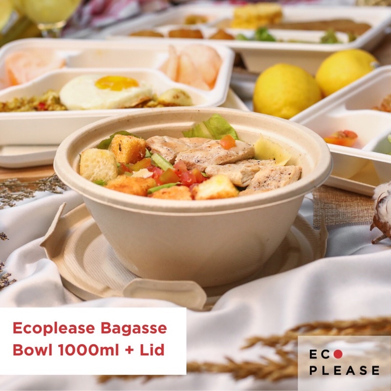 

50pcs 1000ml Ecofriendly Bowl Biodegradable Compostable Mangkuk Sekali Pakai Sup Salad Poke Mie Nasi