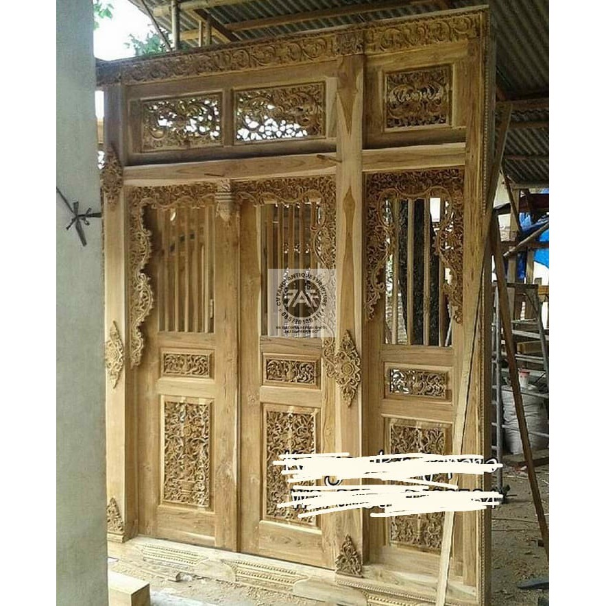 Pintu gebyok ukiran jepara bahan jati mentah BM03456