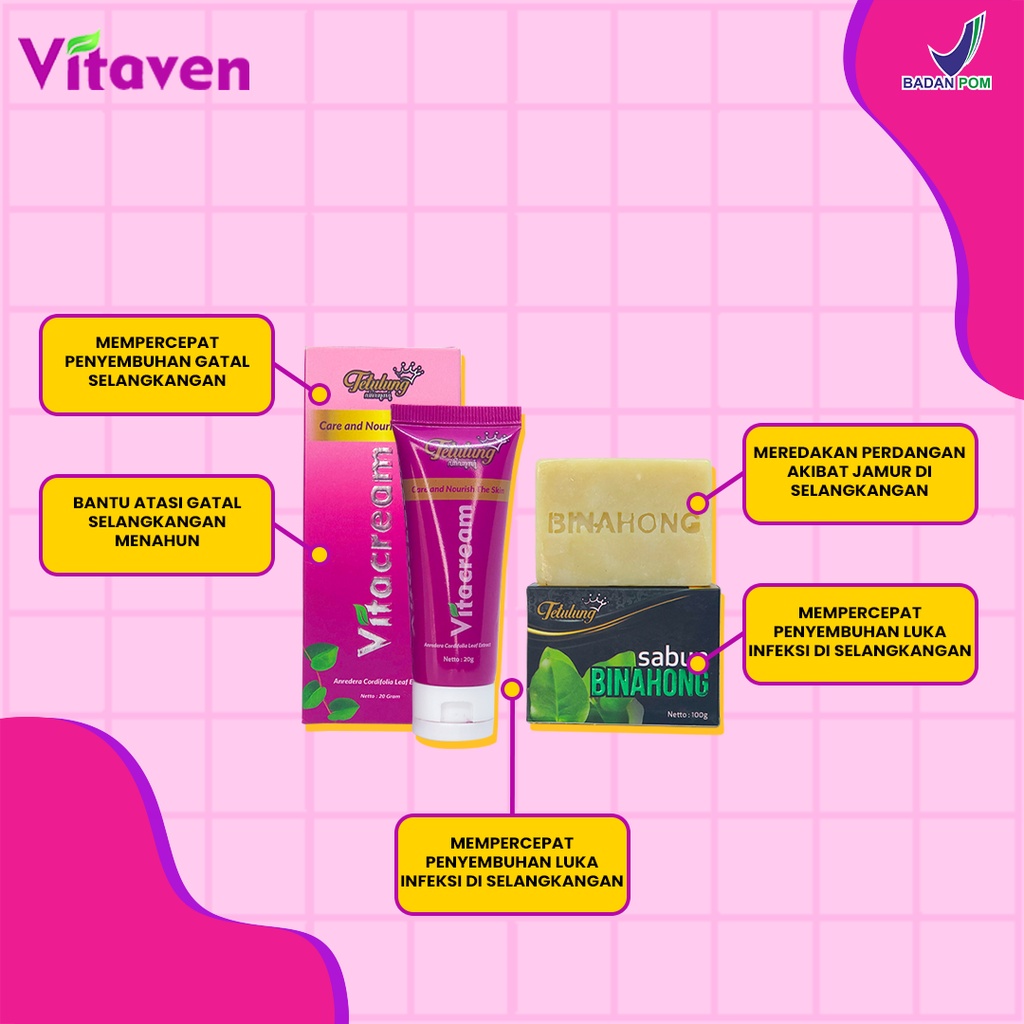 Obat Salep Gatal Selangkangan dan Kemaluan Pria / Wanita Paling Ampuh - Paket Vitacream 20gram (2 Pcs) dan Sabun Binahong