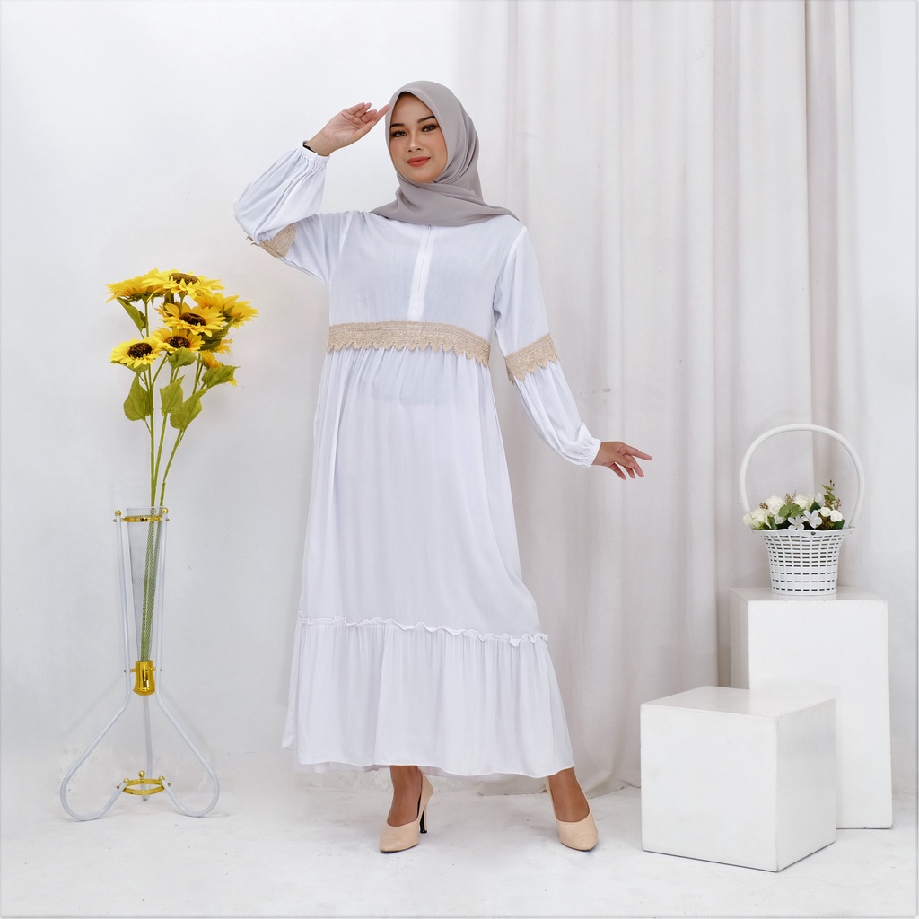 Others SHAFIRA Gamis Putih Remaja Modern Gamis Terbaru 2022 Gamis Remaja Modern Dress Wanita Terbaru
