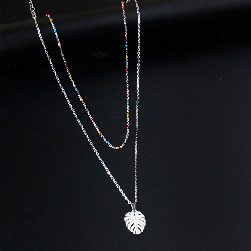 Sederhana selebriti Internet double-layer titanium steel necklace populer baru personalized daun kal