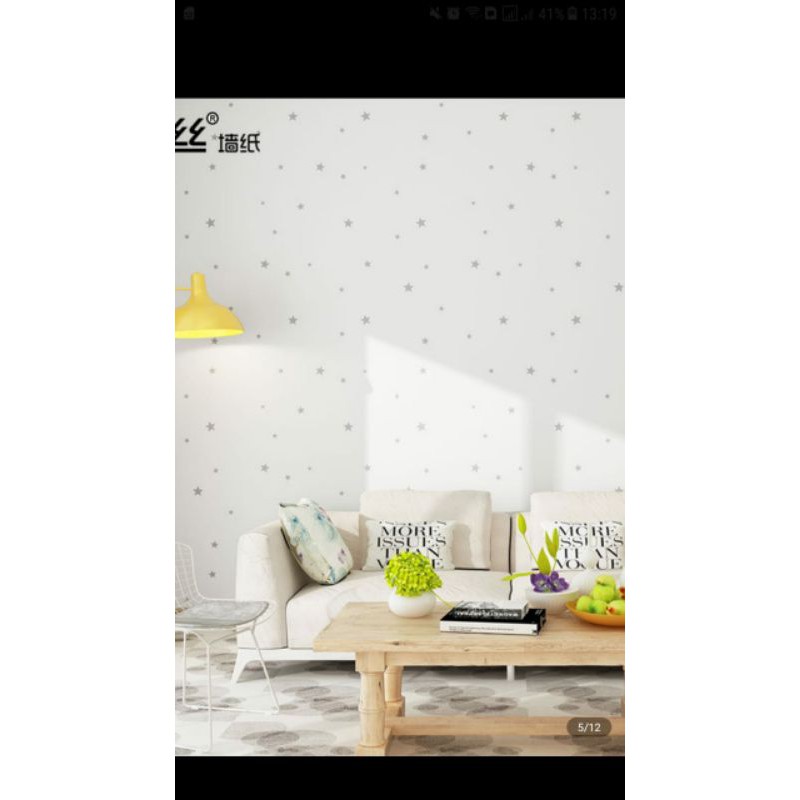 WALLPAPER DINDING MOTIF BINTANG PUTIH SILVER 10m x 45cm