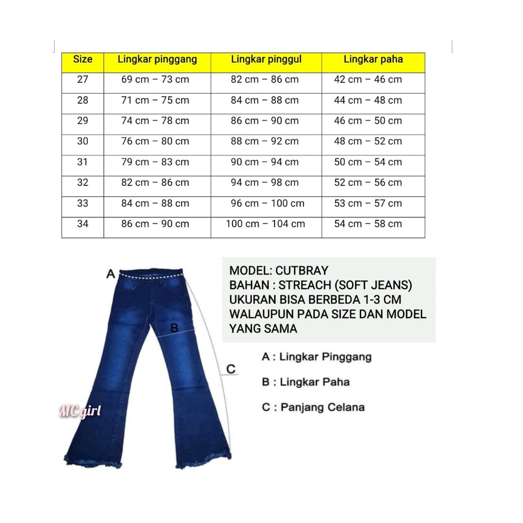 ( Size 27 - 34 ) MC girl - Celana Jeans Premium Cutbray Rawis Wanita Warna Coklat / Boot Cut 7C-G