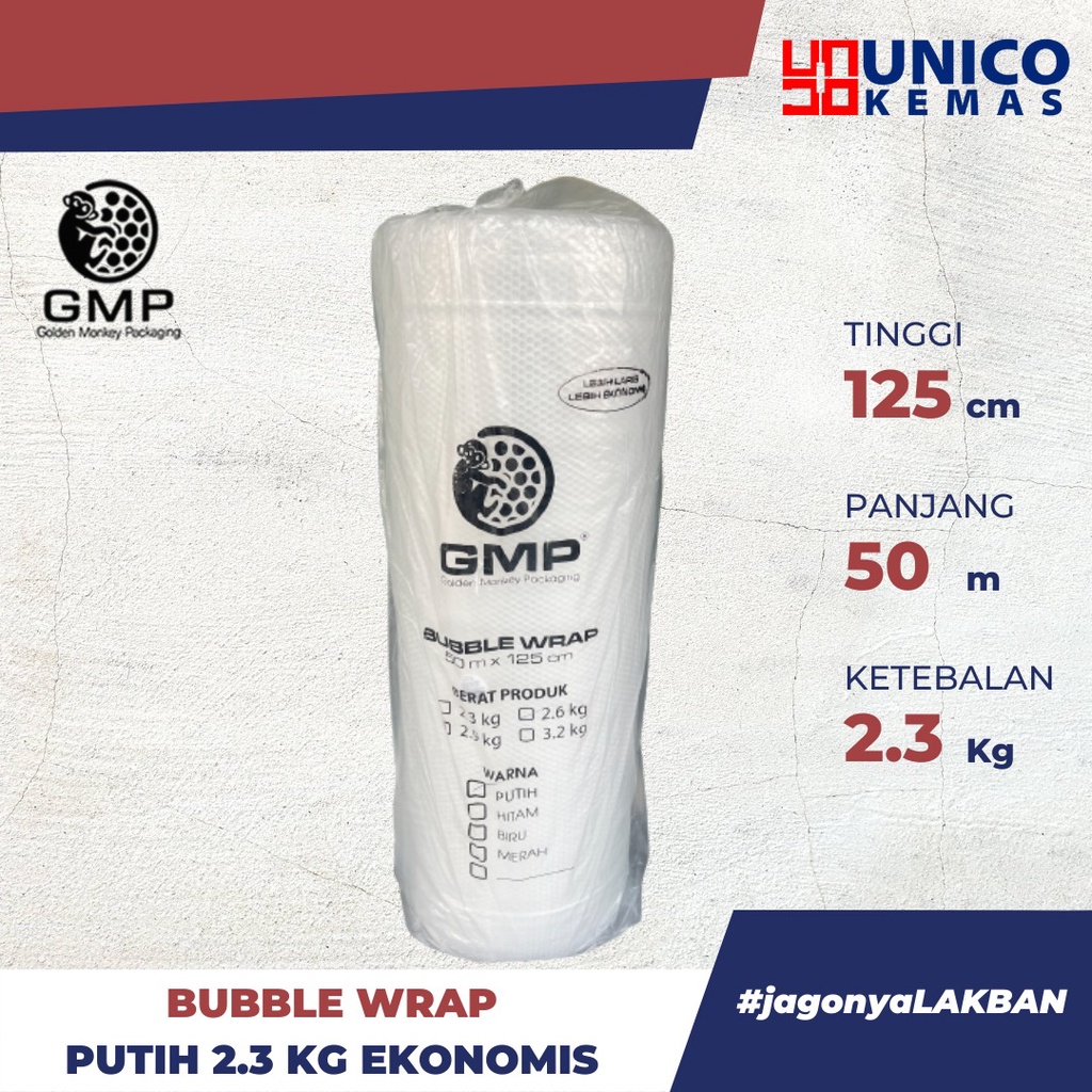

BUBBLE WRAP GMP PUTIH 2.3 KG MURAH ( 125 CM X 50 M ) - PLASTIK BUBBLE