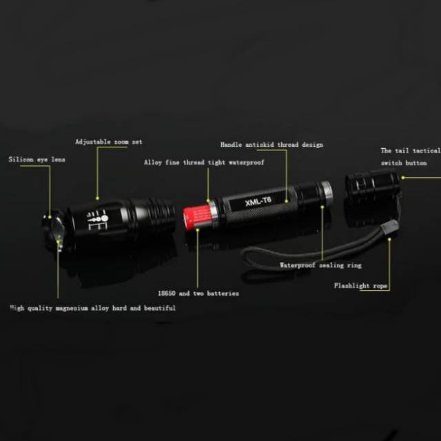 Senter LED Police Swat Taffware Zoom SOS Cree XM-L T6 3800 Lumens Super Terang Paket 2Batrai 3
