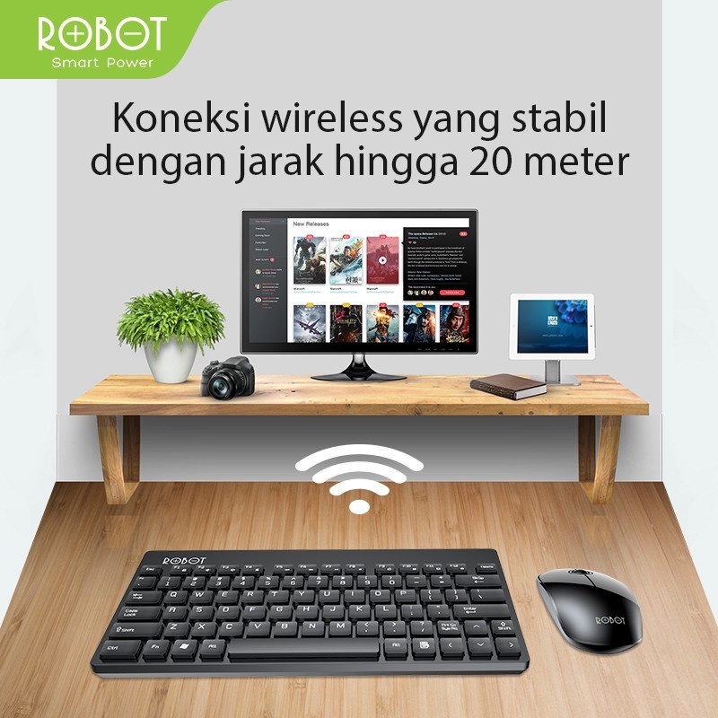 ROBOT Portable Mini Wireless Keyboard Mouse Paket KM3000 Pink Hitam