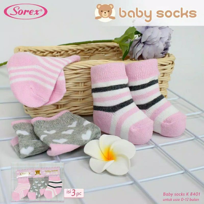 ISI 3PCS KAOS KAKI ANAK BAYI PEREMPUAN BABY SOCK SOREX K8401