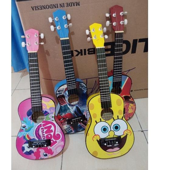 langsung pesan-- ukulele gambar spiderman/ukulele kado hadiah/gitar mini murah/kentrung senar 4 & senar 3-4