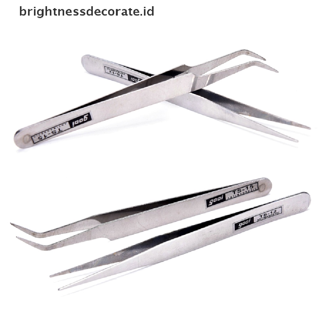 2pcs Pinset Stainless Steel Untuk Nail Art / Bulu Mata