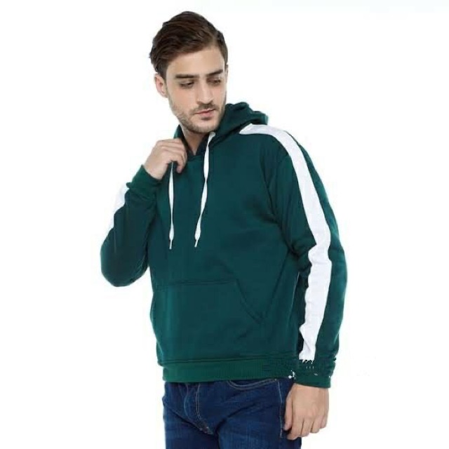 Jaket Hoodie Jumper Stripe Polos Bahan Cotton Fleece Adem