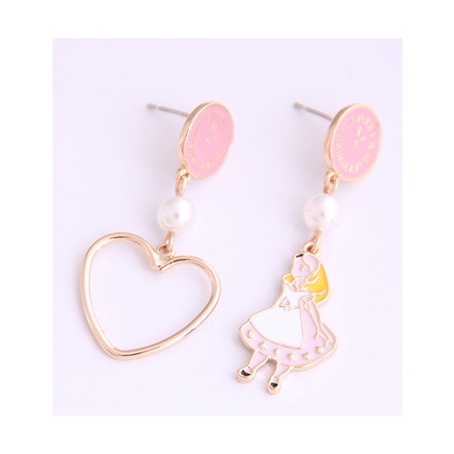 LRC Anting Tusuk Fashion Asymmetrical Oil Drop Pearl Princess Alloy Earrings A61281