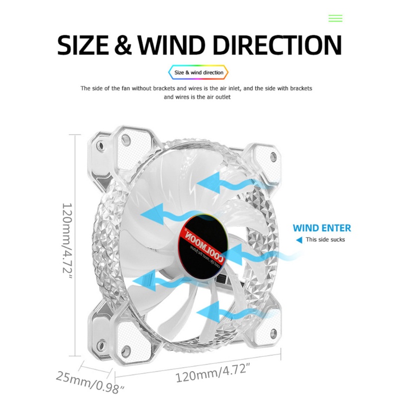 Bt COOLMOON 12cm 4PIN 12V Kipas Pendingin Untuk Desktop Chassis CPU PWM 3PIN ARGB AURA Radiator Cooler