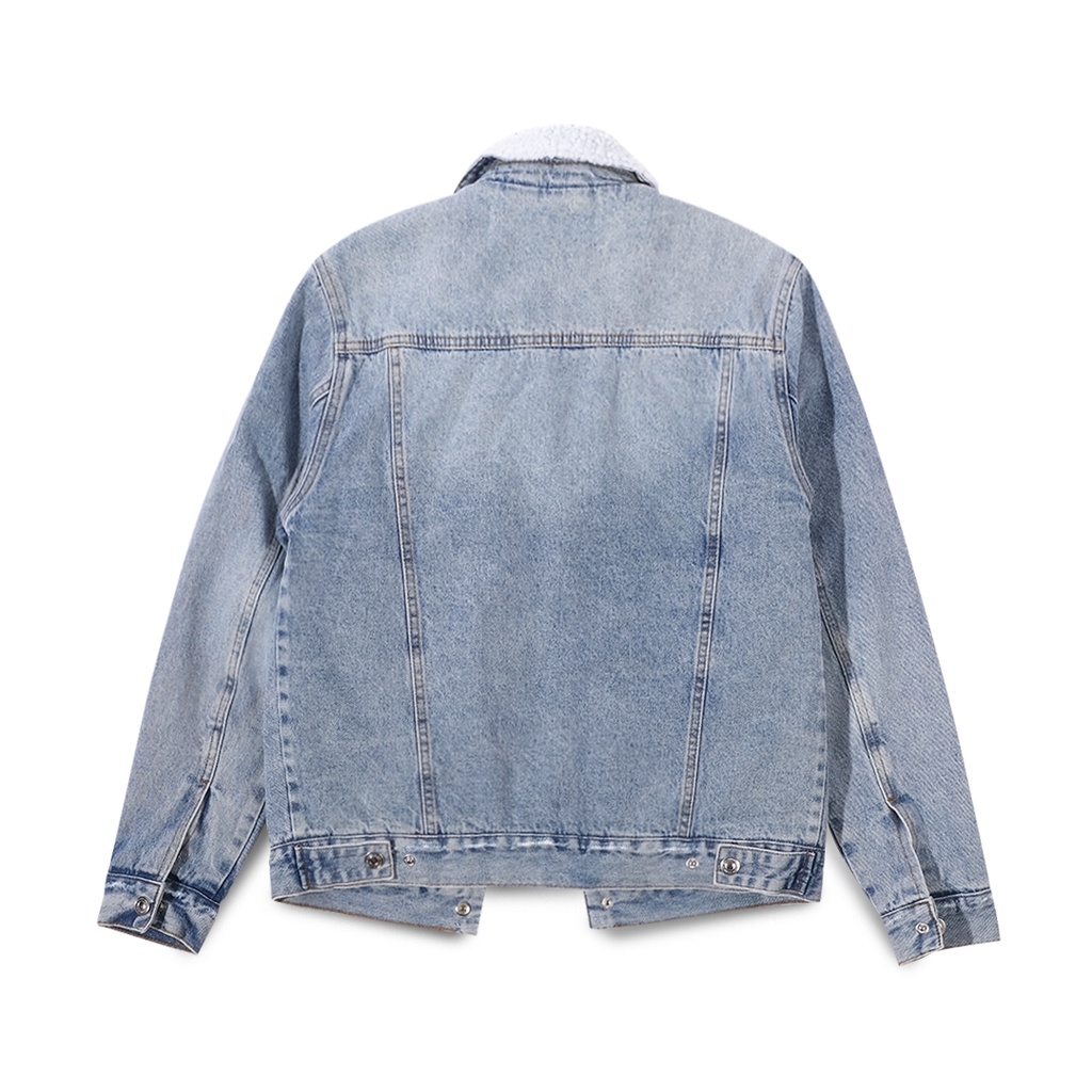 AllSaints Ilkley Sherpa-Lined Denim Jacket Washed Light Blue