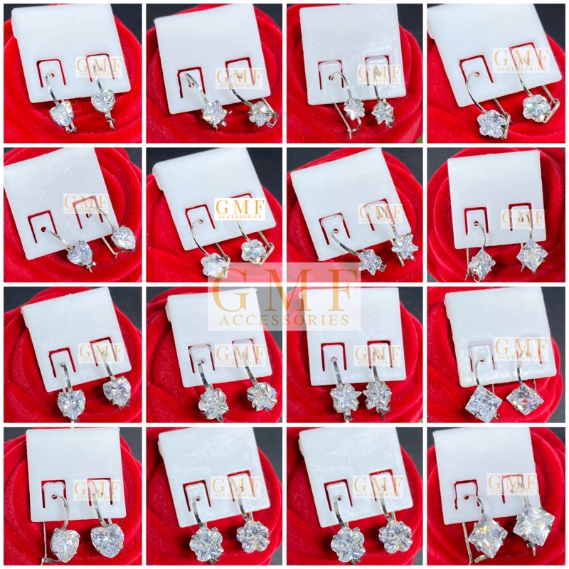 Anting Monel Permata Satu Diamond Bentuk Macam-Macam Love Bunga Lancip Anting Swarovski Baja Putih Anti Karat Stainless Steel