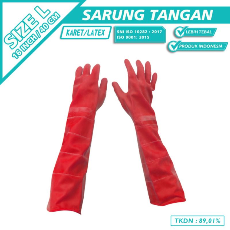 TERMURAH SARUNG TANGAN KARET LATEX / TERLARIS SARUNG TANGAN RUBBER GLOVE 16 INCH MERAH