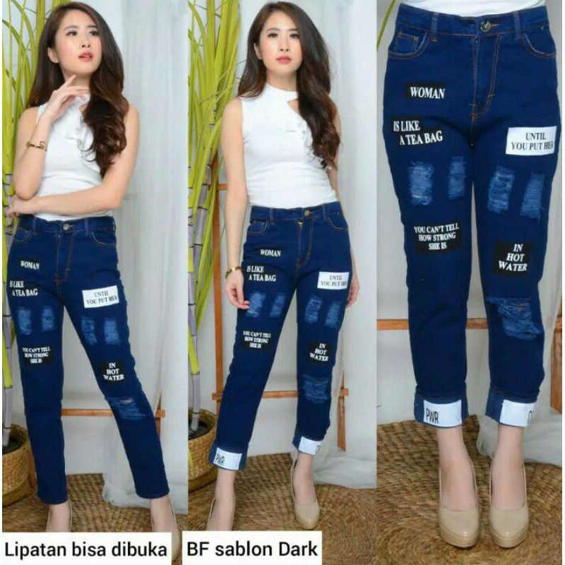 CELANA JEANS WANITA BOYFRIEND SABLON SOBEK UNTIL