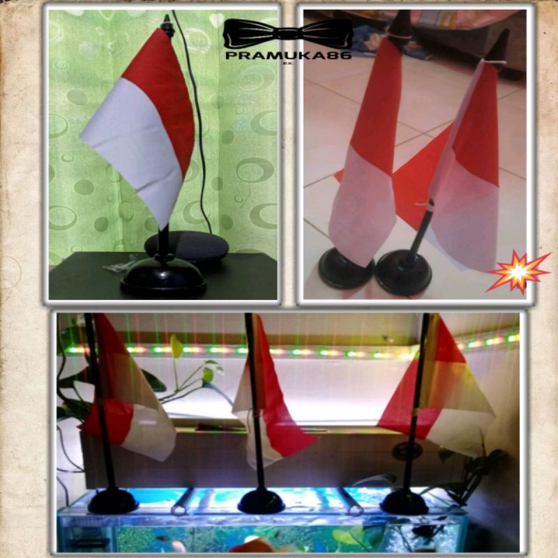 Bendera Merah Putih Meja satu set (Dudukan Kayu + Tiang + Bendera Merah Putih)