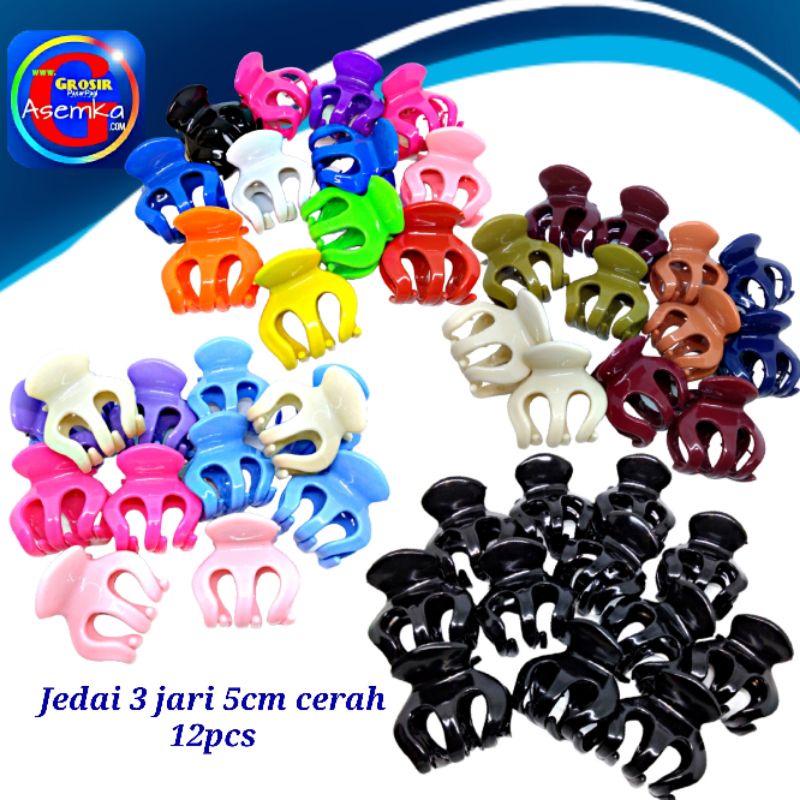 Jepit Jedai Rambut 5cm 3jari Warna Cerah Grosir (12pcs)