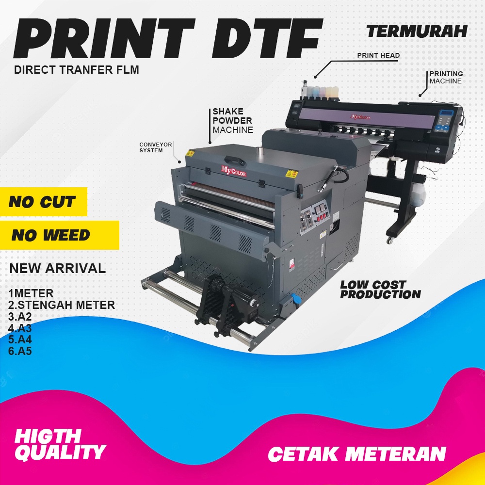 

Cetak Sablon DTF Meteran Lebar 58cm siap press 1 hari jadi / Sablon DTF Meteran / Sablon DTF Satuan Murah DTF METERAN / PER METER / UKURAN METER/